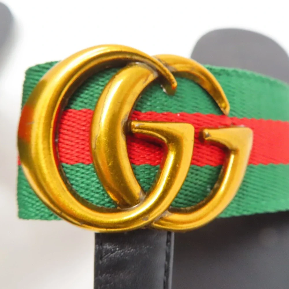 Gucci Double G Web Thong Sandals Black Mens 42 Flip Flops Gold Logo Italy - Picture 6 of 16